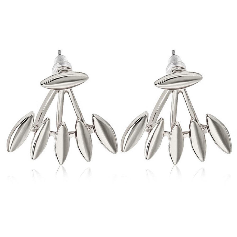 Silver Oblong Studs w/Matching Earring Jackets - Picture 4 of 7